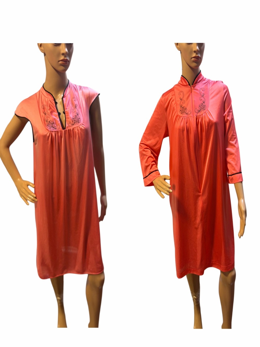Vintage 1970’s Lorraine 2-piece nightgown with Robe in Coral